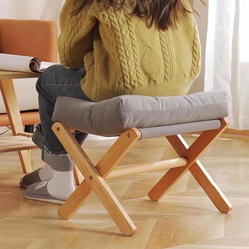 Tabouret Repose-Pieds Nordique Pliable, Bois & Coussin
