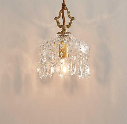 Suspension Vintage en Verre Sculpté et Laiton – E27
