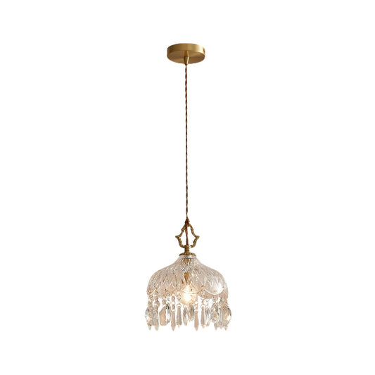 Suspension Vintage en Verre Sculpté et Laiton – E27
