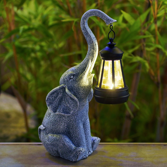 Lampe Solaire Élégante Éléphant – Statue de Jardin en Résine