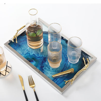 Plateau Décoratif en Agate Bleue – Luxe Naturel pour Vos Moments de Dégustation