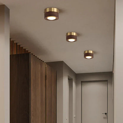Plafonnier LED Bois Noyer, Spot Réglable, Ø100mm