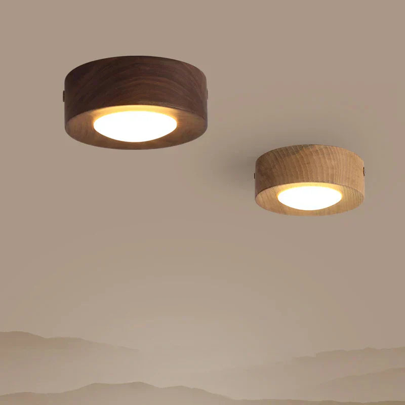 Plafonnier LED Bois Noyer, Spot Réglable, Ø100mm