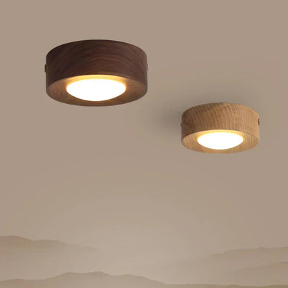 Plafonnier LED Bois Noyer, Spot Réglable, Ø100mm