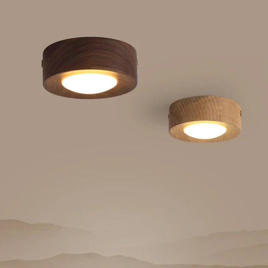 Plafonnier LED Bois Noyer, Spot Réglable, Ø100mm