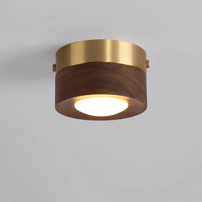 Plafonnier LED Bois Noyer, Spot Réglable, Ø100mm