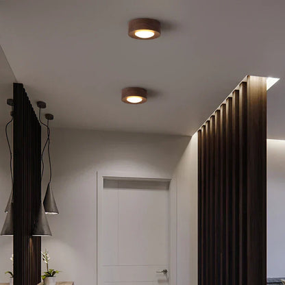 Plafonnier LED Bois Noyer, Spot Réglable, Ø100mm