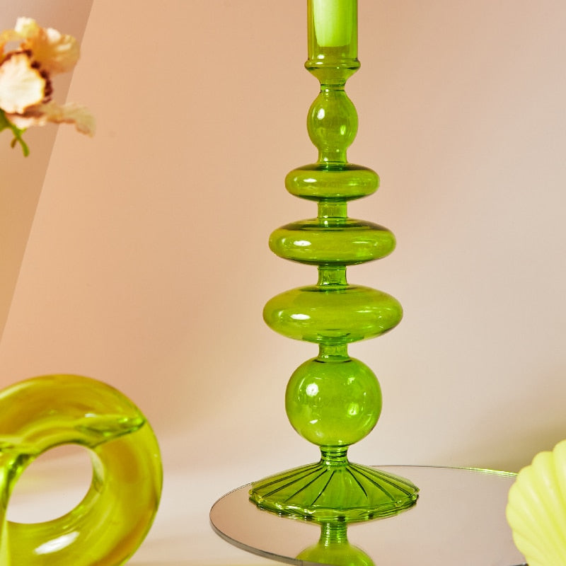 Bougeoirs en Verre Herbe Verte – Design Dynamique et Couleur Vibrante