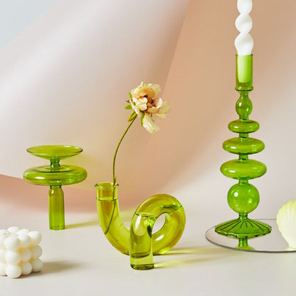 Bougeoirs en Verre Herbe Verte – Design Dynamique et Couleur Vibrante
