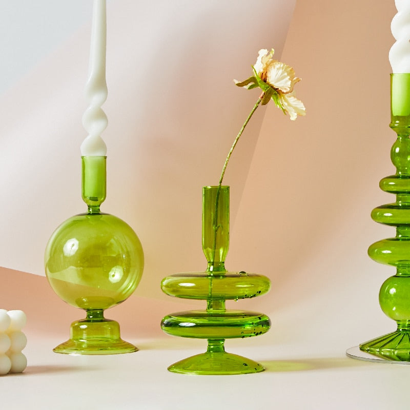Bougeoirs en Verre Herbe Verte – Design Dynamique et Couleur Vibrante