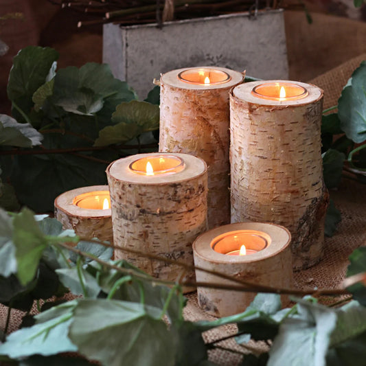 Support de Bougie Nature en Bois de Bouleau – Élégance Rustique et Chaleur Authentique