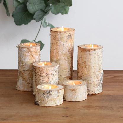 Support de Bougie Nature en Bois de Bouleau – Élégance Rustique et Chaleur Authentique