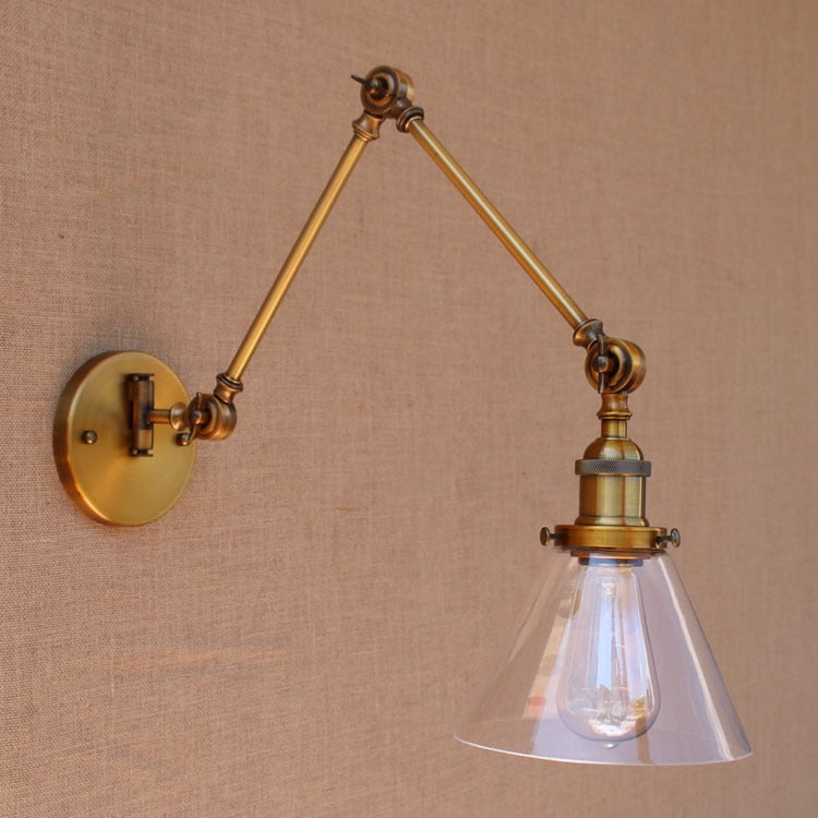 Applique Murale Vintage Laiton Verre Bras Articulé