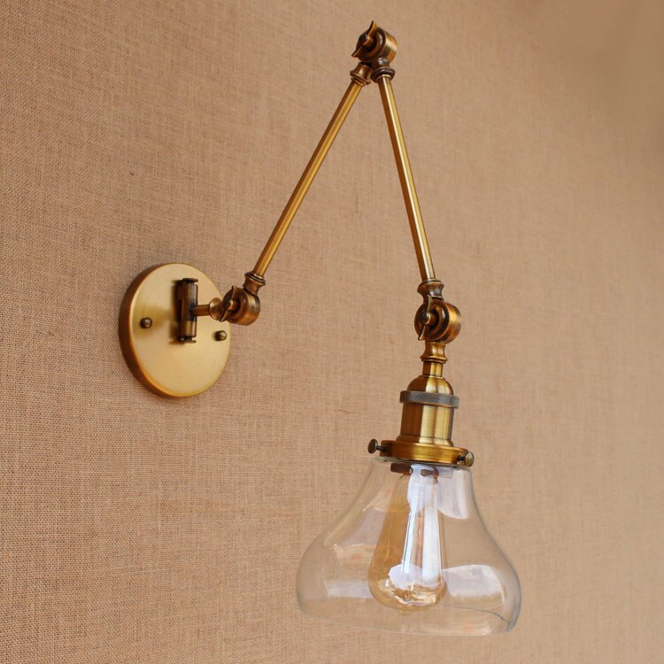 Applique Murale Vintage Laiton Verre Bras Articulé