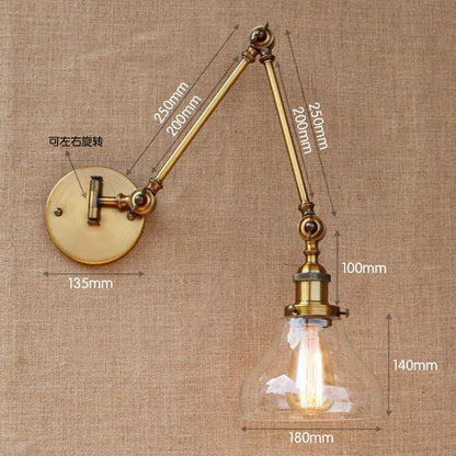 Applique Murale Vintage Laiton Verre Bras Articulé