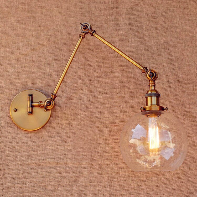 Applique Murale Vintage Laiton Verre Bras Articulé