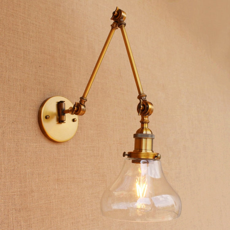 Applique Murale Vintage Laiton Verre Bras Articulé