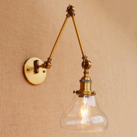 Applique Murale Vintage Laiton Verre Bras Articulé