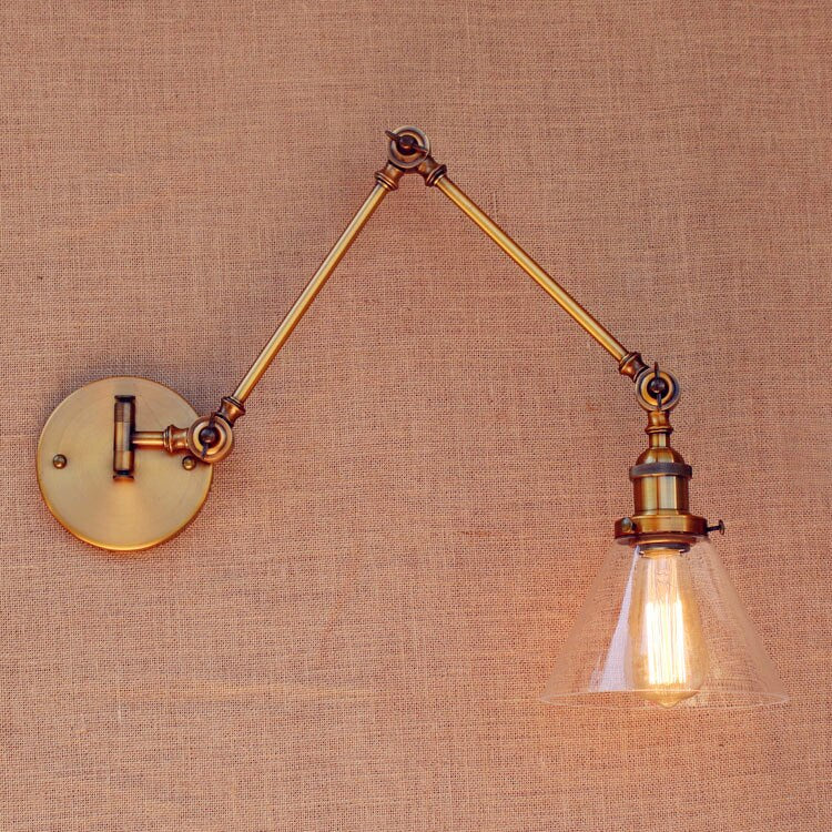 Applique Murale Vintage Laiton Verre Bras Articulé