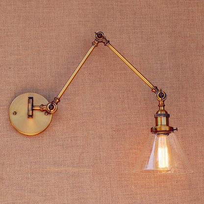 Applique Murale Vintage Laiton Verre Bras Articulé