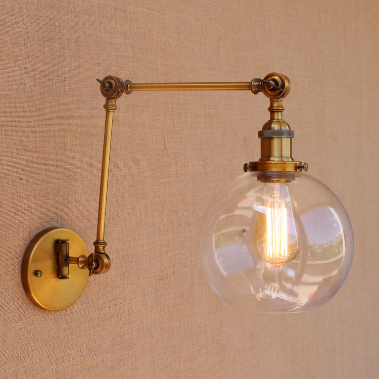 Applique Murale Vintage Laiton Verre Bras Articulé