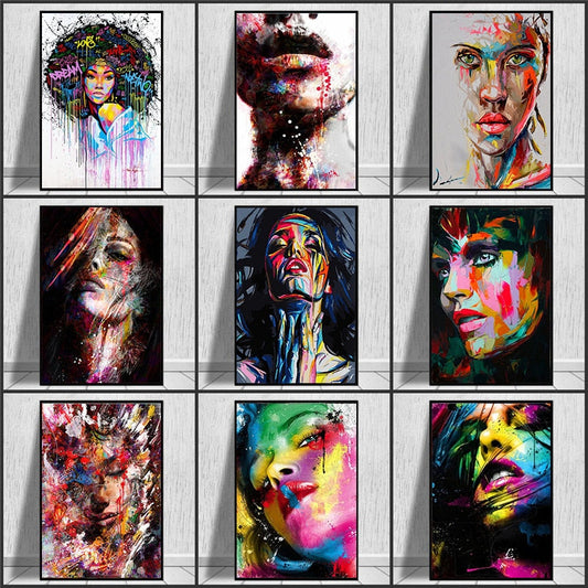 Toile Portrait Femme Abstraite - Art Moderne Graffiti