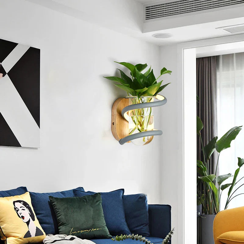 Applique Murale Vase LED Bois, 10W, Design Nordique