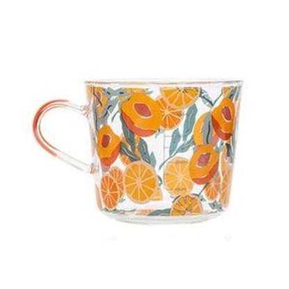 Tasse en Verre Imprimée 500 ml – Motifs Cactus ou Pêche avec Échelle de Mesure