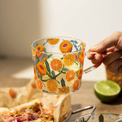 Tasse en Verre Imprimée 500 ml – Motifs Cactus ou Pêche avec Échelle de Mesure
