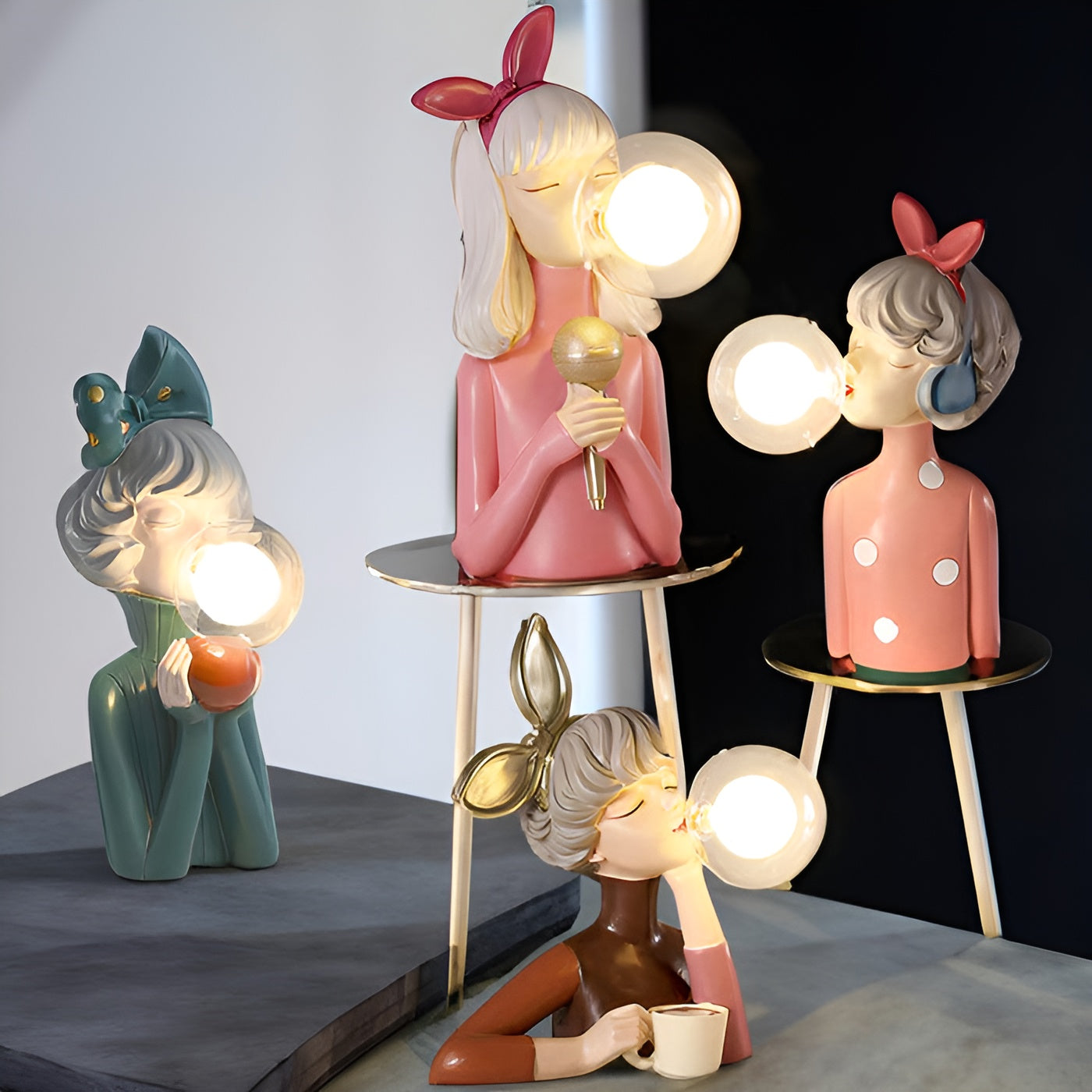BubbleFairies Lampe de Table | Charmant Quartet de Statues de Filles Cartoon