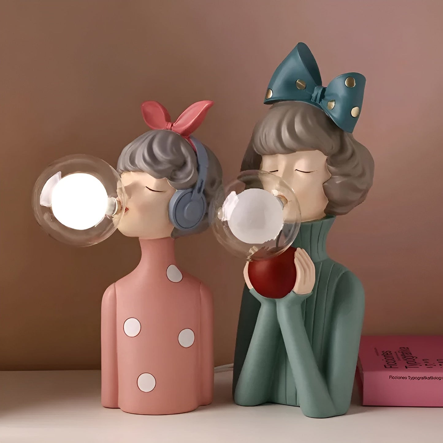 BubbleFairies Lampe de Table | Charmant Quartet de Statues de Filles Cartoon