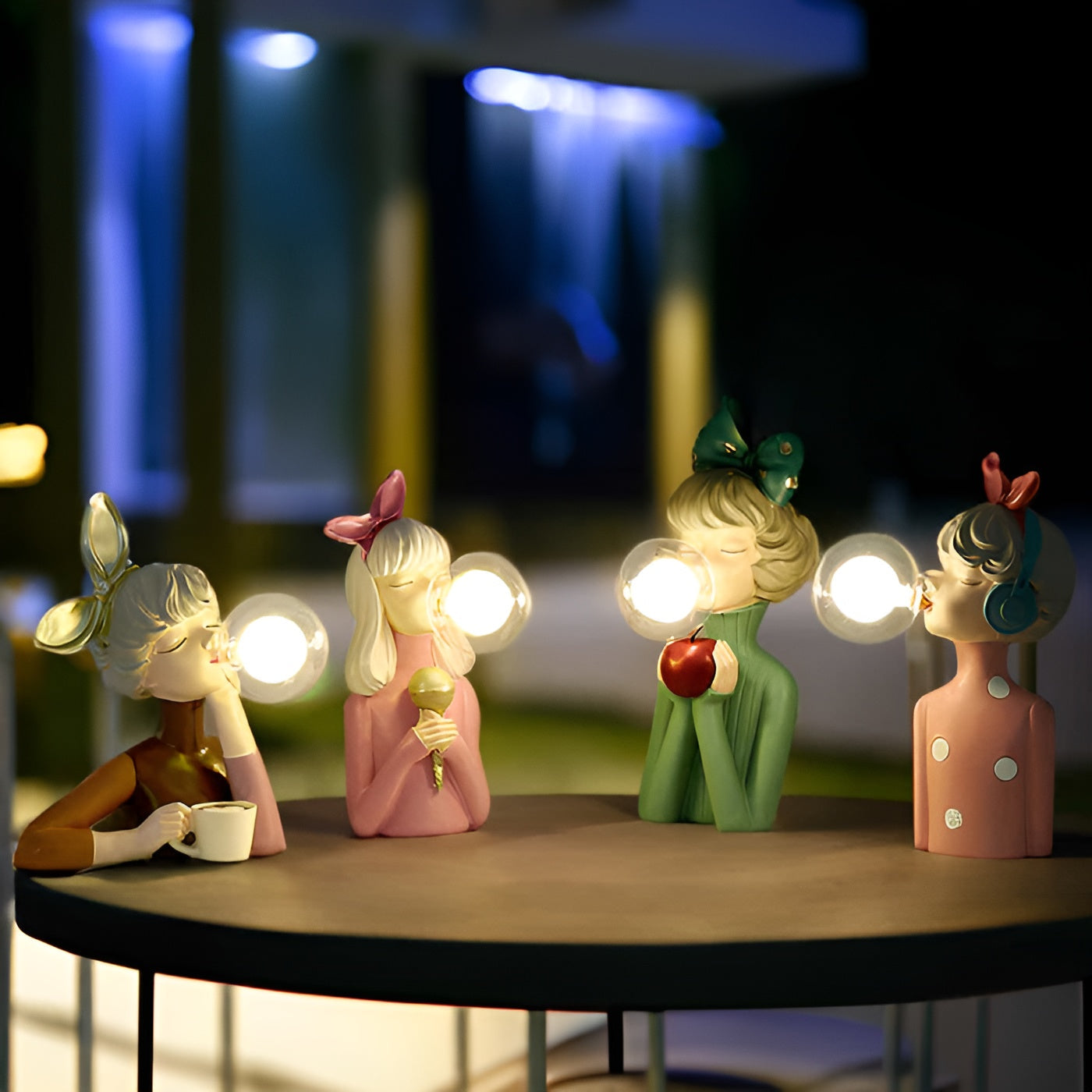 BubbleFairies Lampe de Table | Charmant Quartet de Statues de Filles Cartoon