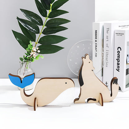 Wildlife Lampe - Lampe de Table LED en Bois et Acrylique avec Design Animal