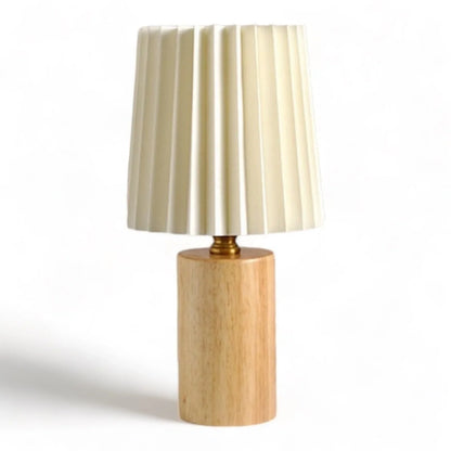 Lampe de Table Bois et Abat-Jour Plissé