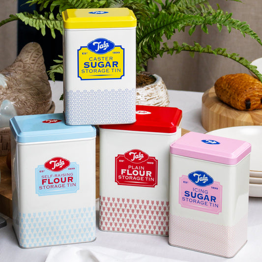 Lot de 4 boîtes de cuisine rétro Tala – rangement pour farine et sucre