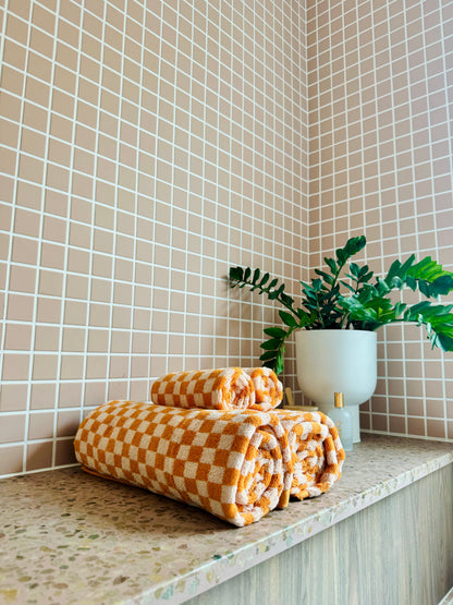 Serviettes de Bain Motif Damier – Lot de 2