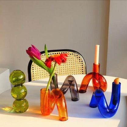 Vase Hydroponique et Porte-Bougie – Design Artistique en Verre