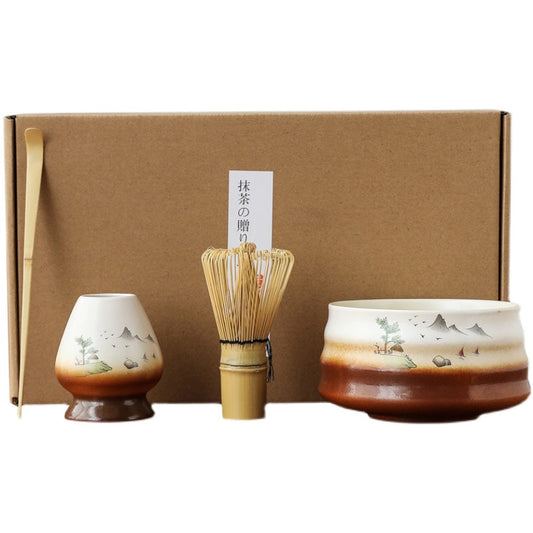 Kit Cérémonie Matcha Japonais – 4 Pièces en Bambou & Céramique