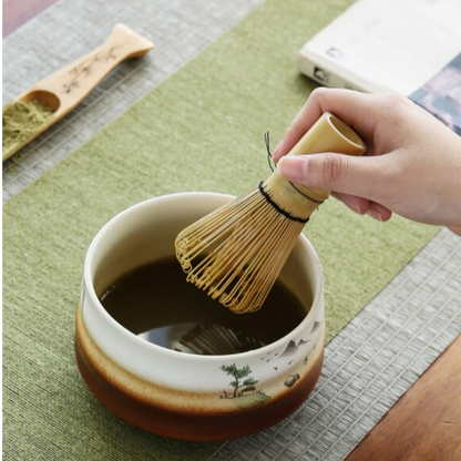 Kit Cérémonie Matcha Japonais – 4 Pièces en Bambou & Céramique