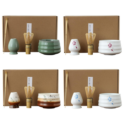Kit Cérémonie Matcha Japonais – 4 Pièces en Bambou & Céramique