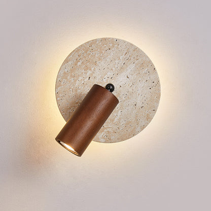 Applique Murale de Chevet, Travertin & Bois, Ø18cm, Orientable
