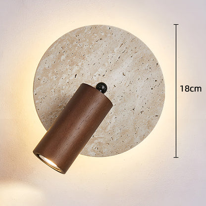 Applique Murale de Chevet, Travertin & Bois, Ø18cm, Orientable