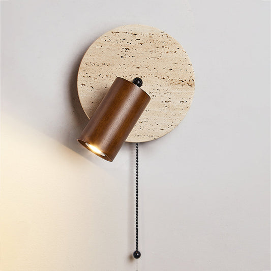 Applique Murale de Chevet, Travertin & Bois, Ø18cm, Orientable