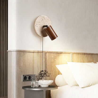Applique Murale de Chevet, Travertin & Bois, Ø18cm, Orientable