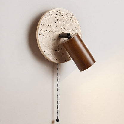 Applique Murale de Chevet, Travertin & Bois, Ø18cm, Orientable