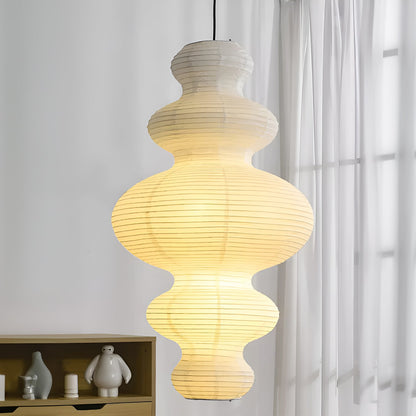 Suspension Akari Juni, Papier Sculpté Blanc, Design Ondulé