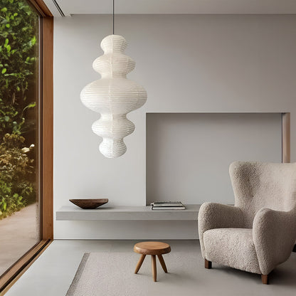 Suspension Akari Juni, Papier Sculpté Blanc, Design Ondulé