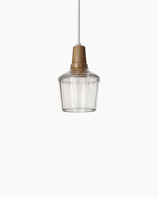 Suspension Nordique Moderne en Verre avec Socle en Bois
