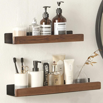 Étagère Murale Salle de Bain, Aluminium et Bois Massif