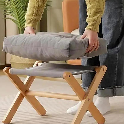 Tabouret Repose-Pieds Nordique Pliable, Bois & Coussin